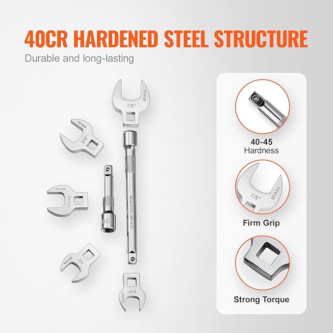 VEVOR Crowfoot Wrench Set, 3/8" Drive 20-Piece Crows Foot Wrench Set with 2 Extension Bars and EVA Tool Organizer,40CR Material with Mirror Chrome Finish, SAE 3/8"-7/8" and Metric 10-22 mm