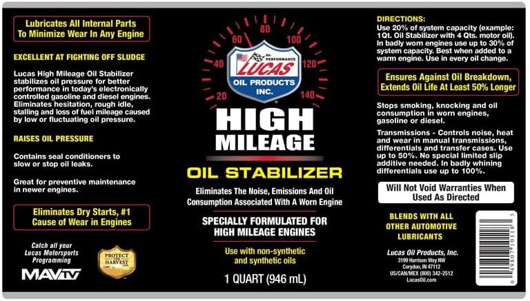 Lucas Oil 10118 High Mileage Oil Stabilizer - 1 Quart