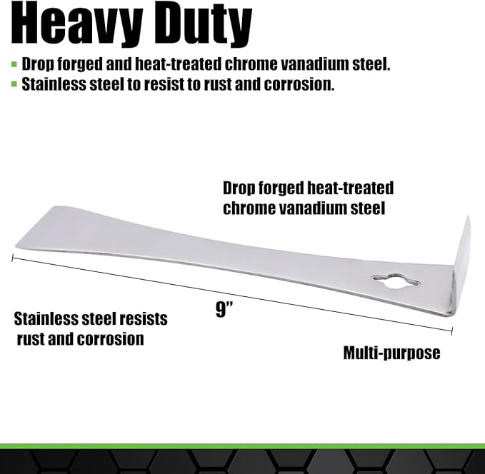 GRIP 9" Stainless Steel Pry Bar & Nail Puller - Pulling, Prying, Scraping - Removes Molding Around Doors, Flooring, Windows - Home, Garage, Workshop