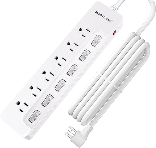 10FT Heavy Duty Extension Cord with Individual Switches on Off, 1875W Appliance Extension Cord with Surge Protector, 6 outlets, High Wattage for Microwave, Aquarium, Kitchen, Garage Must Have