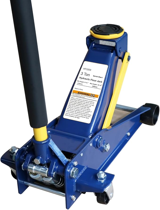 A A IN 3 Ton Heavy-Duty Floor Jack, Steel Hydraulic Jack with Double Pumps for Quick Lifting, Rotating Rear Casters, Blue