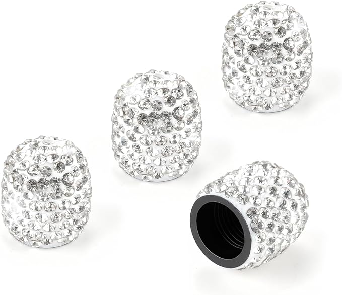 JUSTTOP 4 Pack Handmade Crystal Rhinestone Tire Valve Stem Caps, Wheel Tire Valve, Attractive Dustproof Bling Car Accessories, Universal for Cars, Trucks and Motorcycles-White