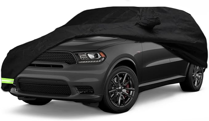 Waterproof Car Cover for 2011-2026 Dodge Durango Car Cover 190T Covers Custom Fit 100% Waterproof Windproof Strap & Double Door Zipper Up to 203” L (Black-for Dodge Durango)