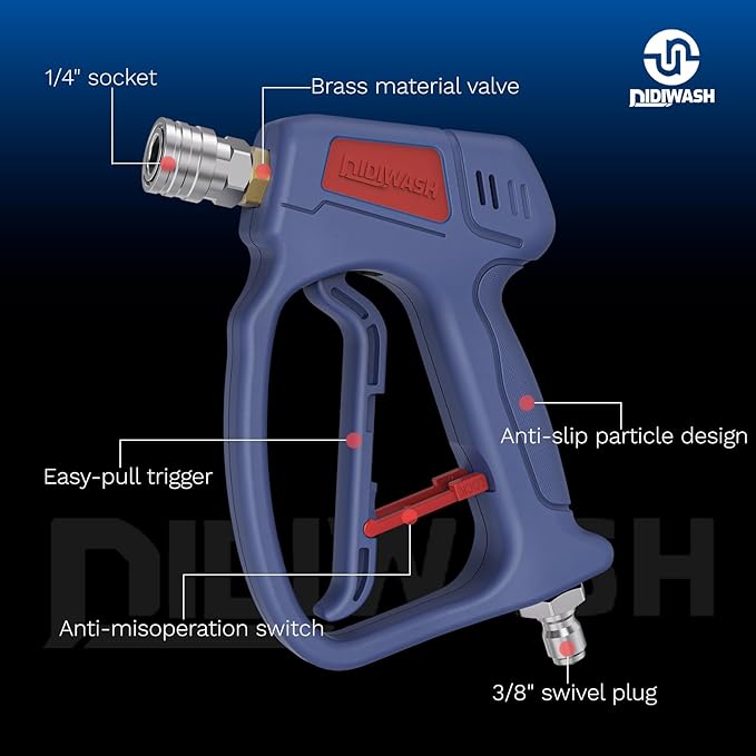 Swivel Pressure Washer Gun with Smoooth Rotate 3/8" Plug,4500PSI Short Power Washer Gun with 1/4" Socket Adapted to Foam Cannon,Pressure Washer Handle Include Spray Nozzle Hose Connector