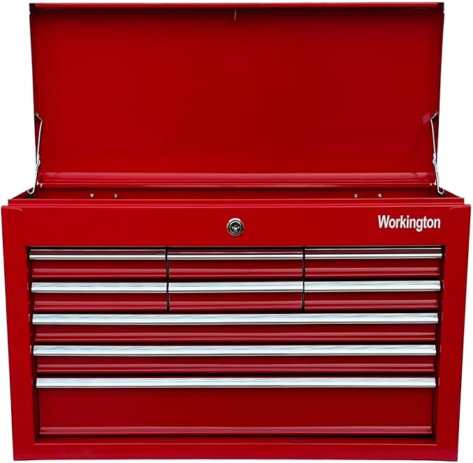 Workington Portable Metal tool chest with 9 drawers, 24" Cabinet with Ball Bearing Drawer Slides, Steel Tool Storage Box Organizer 4006 Red