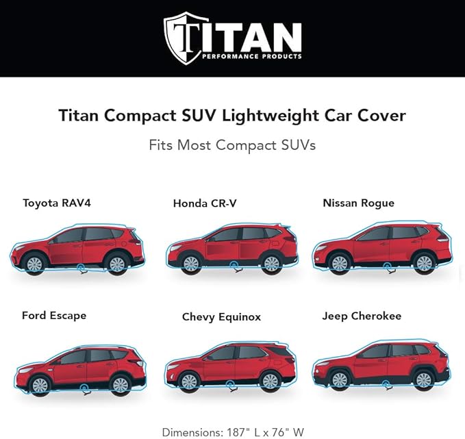 Titan Lightweight Poly 210T Car Cover for Compact SUV 170-187". Waterproof, UV Protection, Scratch Resistant, Driver-Side Zippered Opening. Fits Rav4, Rogue, CR-V and More.