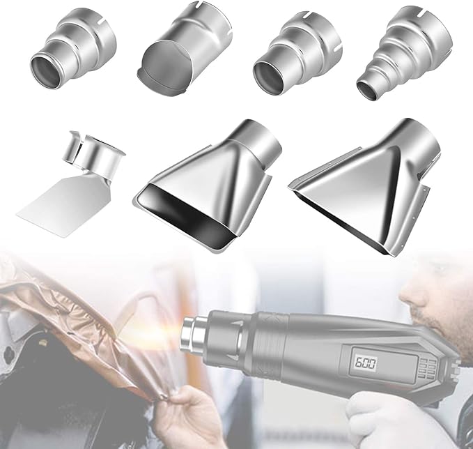 7Pcs Heat Gun Nozzle Kit for Shrink Wrapping Welding Electronics, Stainless Steel Reflector Nozzle Soldering Station Nozzle Tool Hot Air Gun Accessories