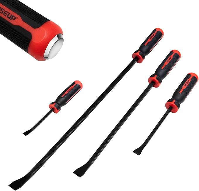 WISEUP 4-Piece Pry Bar Set，8",12",18",24" Heavy Duty Crowbar with Thicker Strike Caps for Prying，Demolition，Automotive Mechanic Hand Tools