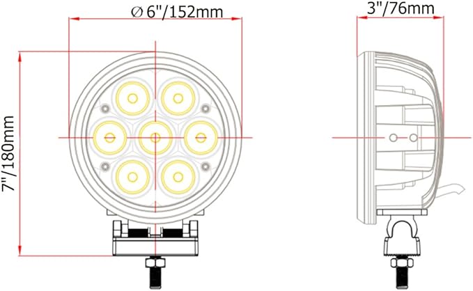 Lightronic 6 Inches Round Offroad LED Headlights, 6000K Cool-White Spot Beam, Rugged Aluminum Thin-Size Housing, Plug & Use DT Connector, 12V/24V DC, 2-Pack