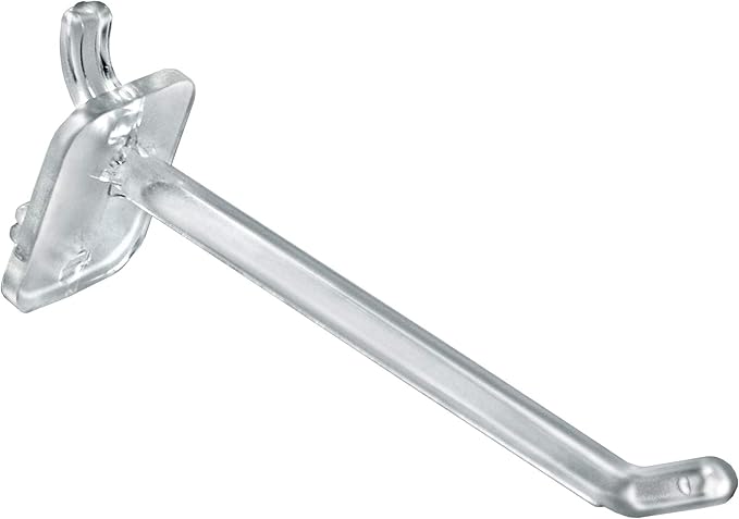 Azar Displays 800004-C Pack of 50 Clear Pegboard Hooks (Also Available in Black & White) - 4” Pegboard Hook Set (2” & 6” Pegboard J Hooks Also Available) - Polycarbonate Plastic Hooks for Retail