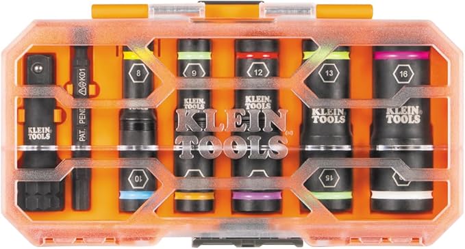 Klein Tools 65619 KNECT Flip-10 Metric Impact Socket Set, Deep Depth, 5 Color-Coded Flip Sockets, 10 Metric Sizes, 1/4 and 3/8-Inch Adapters, MODbox Case