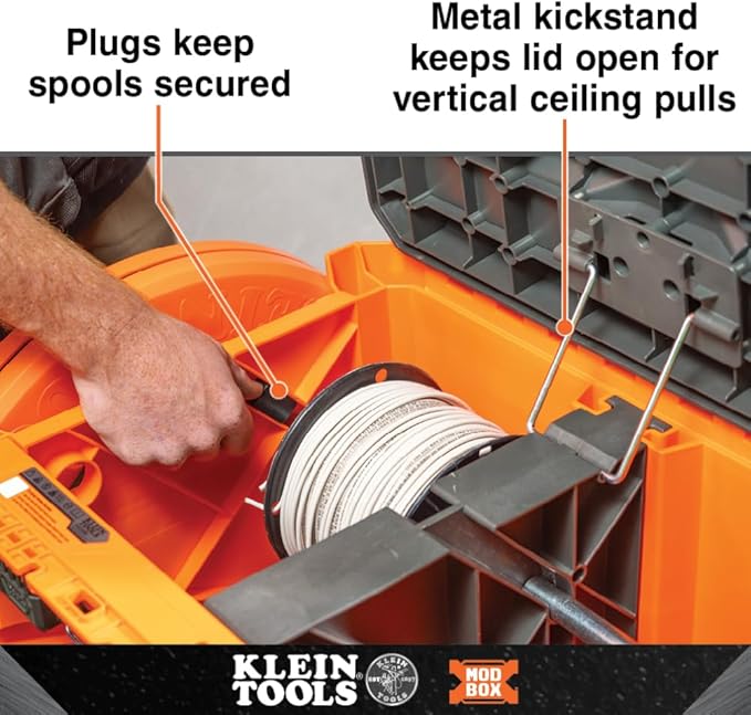 Klein Tools 54825MB MODbox Wire Spool Dispenser, Conduit and Wire Puller, Holds (4) 500-Foot Spools, 120-Pound Capacity, Compatible with MODbox Components