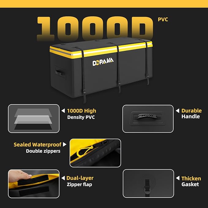 Hitch Cargo Carrier Bag 100% Waterproof Hitch 18.2 Cubic Feet 58.5" x 22" x 25" Hitch Cargo Bag Include 6 Reinforced Straps for Truck Pickup All Vehicle with Storage Bag