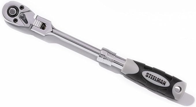 Steelman Pro 1/4-inch Drive 72-Tooth Extendable Flex-Head Ratchet (6.75-8.75-Inch Length), Heat-Treated Chrome-Vanadium Steel, Quick Release, Comfort Grip, Ideal for Auto Mechanics/Confined Spaces