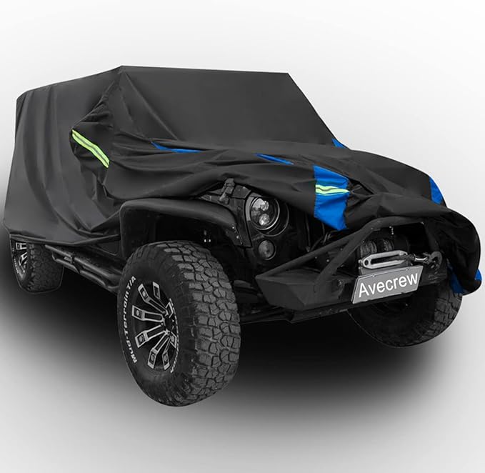 Avecrew for Jeep Wrangler Cover Waterproof 4 Door, All Weather for Jeep Rain Cover for Automobiles, Outdoor Full Exterior for Jeep Covers Fits JK JL TJ YJ CJ