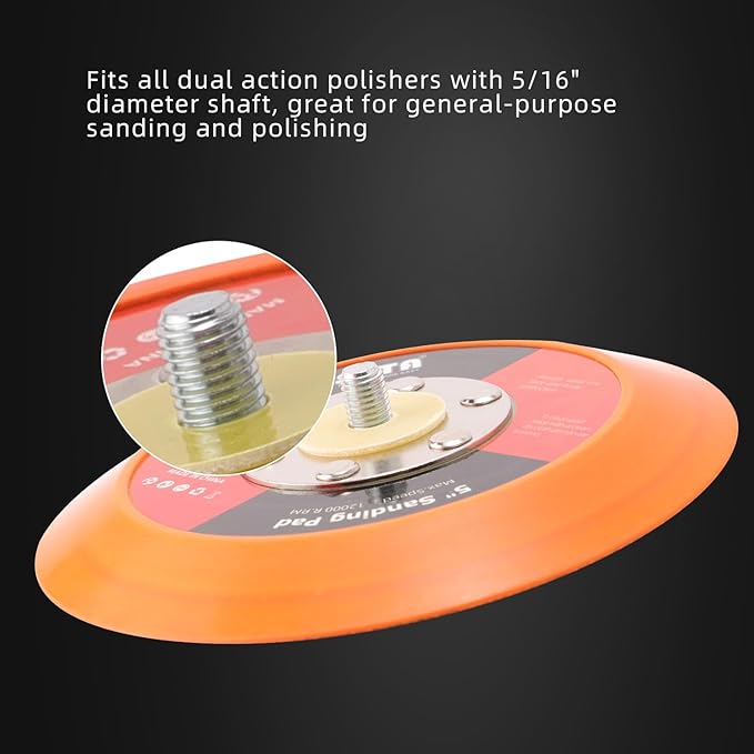 SPTA 5"(125mm) Backing Pad Hook and Loop Backing Plate 5/16"-24 Thread DA Air Random Orbital Sander/Polisher Backing Pad with 5" Interface Cushion Pad for Sanding Finishing Polishing Buffing