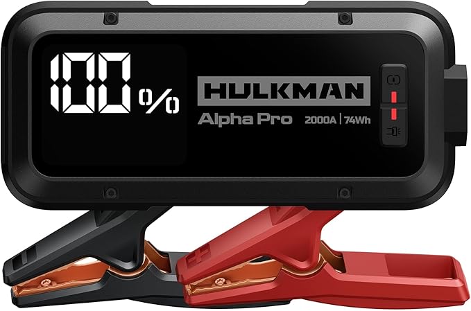 Hulkman Alpha Pro 2000A Jump Starter, 74Wh High-Capacity Car Battery Jump Starter, PD65W Fast Charging in & Out, 3.3" Smart Display Jump Box, 12V Jump Pack for 8.5L Gas/6.0L Diesel, Solid Black