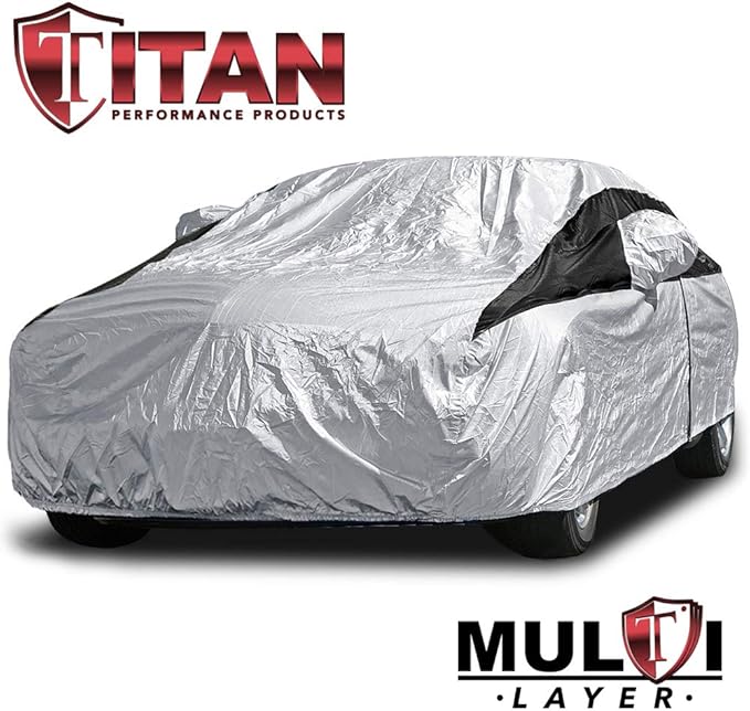 Titan Premium Multi-Layer PEVA Car Cover for Large Sedans 203-212". Waterproof, UV Protection, Anti-Scratch Protective Lining, Driver-Side Zippered Opening. Fits Avalon, XTS, 6-8 and More.
