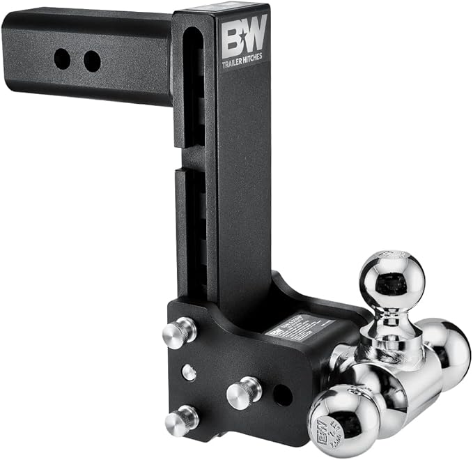 B&W Trailer Hitches Tow & Stow Adjustable Trailer Hitch Ball Mount - Fits 2.5" Receiver, Tri-Ball (1-7/8" x 2" x 2-5/16"), 8.5" Drop, 18,000 GTW - TS20050B