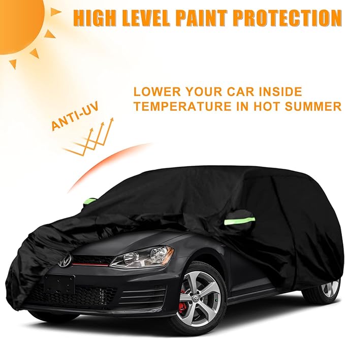 Waterproof Car Covers Replace for 2003-2025 VW Golf, 6 Layers All Weather Custom-fit Car Cover with Zipper Door & Windproof Bands for Snow Rain Dust Hail Protection (Golf)
