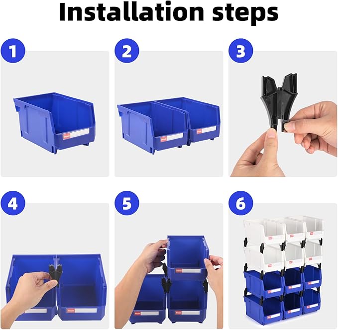 Stackable Storage Bins 12 Pack (7x5x4 Inch), Plastic Stackable Storage Organizer Bins Wall Mounted Hanging Small Parts Bin for Garage, Workbench & Office (Blue & Red)