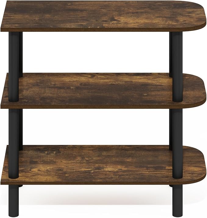 Furinno Turn-N-Tube Shoe Rack, 3-Tier Shoe Organizer, Shoe Rack Storage with Curved Freestanding Organizer, 11.7 x 23.6 x 21.9, for Closet Entryway, Office, Garage, Amber Oak/Black