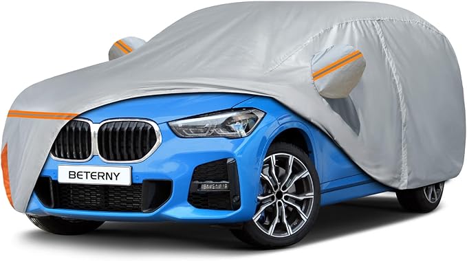 Waterproof Car Cover for 2009-2025 BMW X1, Custom-fit All Weather Sun Rain UV Dust Snow Protection Outdoor X1 Full Car Cover with Door Zipper and Cotton Lining-Gray