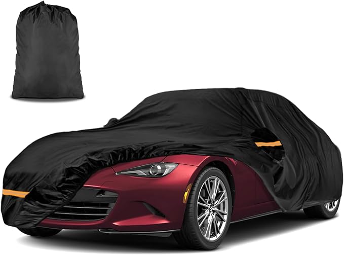 Car Cover for Mazda MX-5 Miata 1989-2025 | Heavy Duty Outdoor Full Exterior Cover | Sun, Rain, UV, Dust, and Snow Protection with Door Zipper (Black)