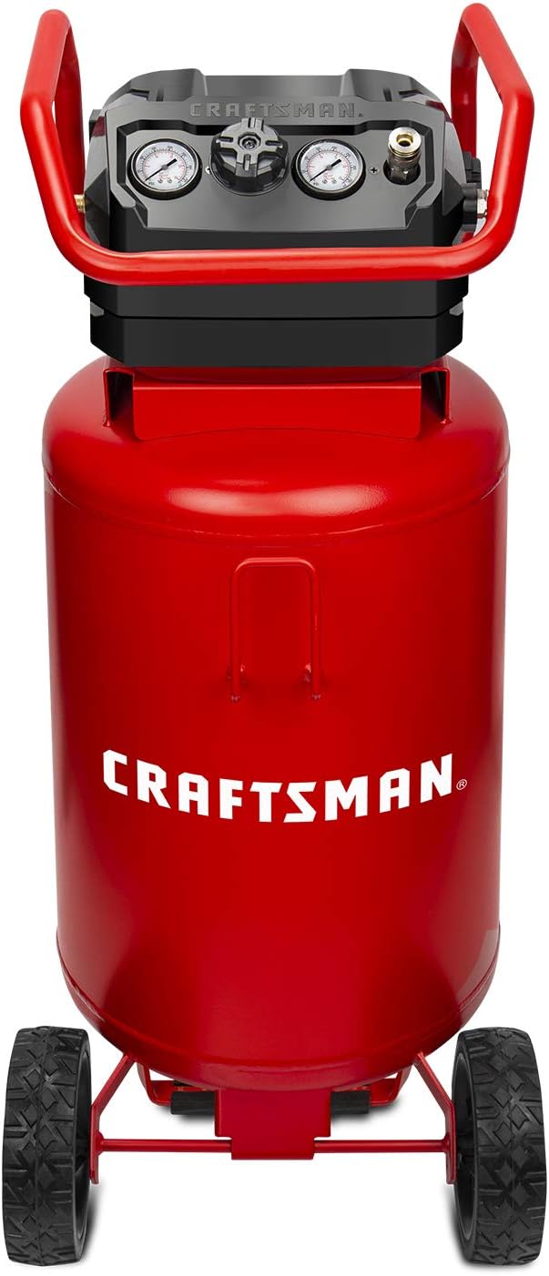 CRAFTSMAN Air Compressor, 20 Gallon, 1.8 HP, Oil-Free Air Tools, Max 175 PSI Pressure, 2 Quick Coupler, Long Lifecycle Low Noise, Model: CMXECXA0232043, Red & 18-pc. Air Accessory Kit (CMXZTSG1004NB)