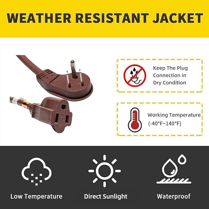 Flat Plug Indoor Extension Cord, UL Certified, 16 Gauge 1FT Brown 3 Prong Heavy Duty, 16/3 SJTW 13A Power Cord for Lights, Appliances, Home