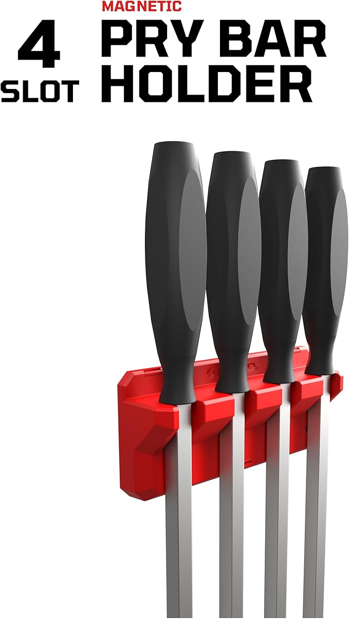 Magnetic 4 Slot Pry Bar Holder with Mounting Holes Non-Marring TPEE Low Profile Design Organization