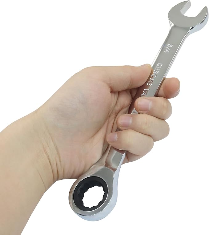 3/4 Inch Ratchet Wrench Imperial Ratcheting Combination Wrench, 12 Point, 72 Teeth for Projects SAE Tight Spaces