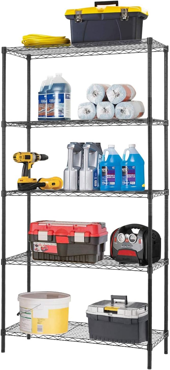 BestOffice 14Dx36Wx72H 5-Shelf Adjustable Storage Shelves Wire Shelving Unit Garage NSF Metal Shelf Heavy Duty Utility Commercial Grade Steel Layer Shelf 1250 LBS Capacity,Black