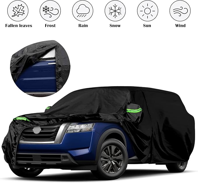 Waterproof Car Covers Replace for 2012-2025 Nissan Pathfinder, 6 Layers All Weather Custom-fit Car Cover with Zipper Door & Windproof Bands for Snow Rain Dust Hail Protection (Pathfinder)