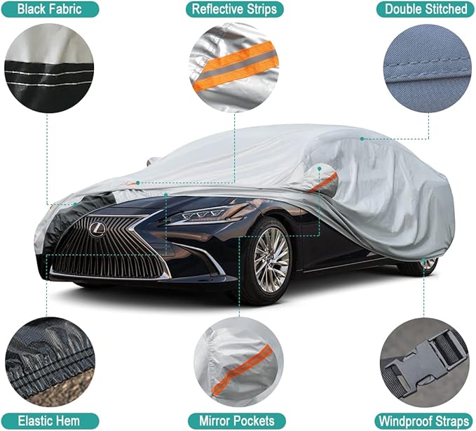 6 Layer Car Cover Custom Fit Chrysler 300/300M (2004-2025) Waterproof All Weather, Heavy Duty Outdoor Snow Sun Rain Uv Protection (Ships from US Warehouse, Delivery 3-8 Days)