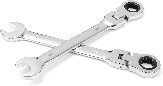 KINJOEK 2 PCS 10mm 12PT Flex Head Ratchet Wrench, 10mm Ratchet Wrench Metric Ratcheting Wrench Set with 5° Movement and 72 Teeth for Projects with Tight Space