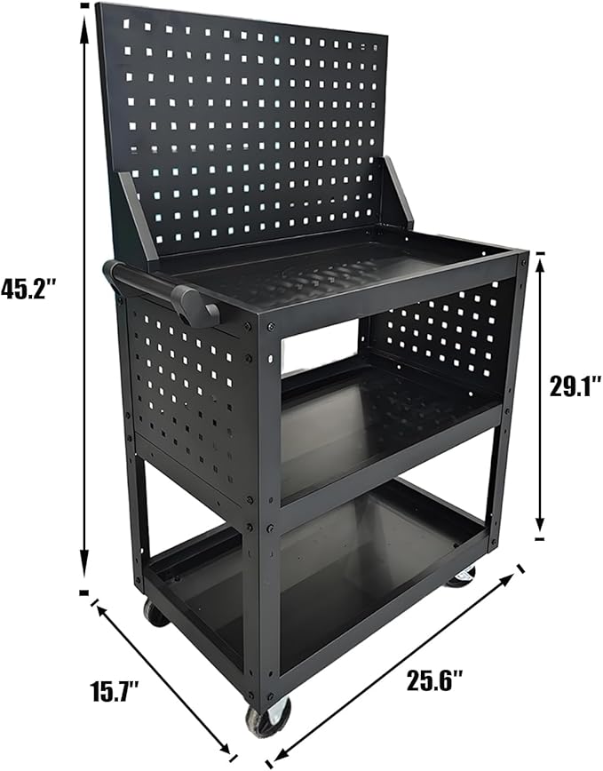 3 Tier Rolling Tool Cart on Wheels - Metal Service Cart Industrial Utility Cart for Mechanic - 330LBS Load Mobile Storage Organizer for Garage