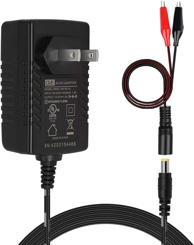 TalentCell AC/DC 12V LiFePO4 Battery Charger, 14.4 14.6V/1.5A Output with Dual Alligator Clips Connector for 4S 12/12.8V Rechargeable Lithium Iron Phosphate Battery Pack