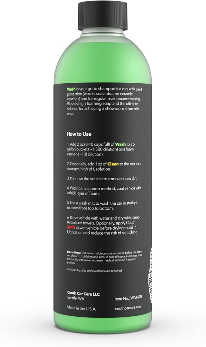 Couth Wash - pH Neutral Car Wash Soap | Car Soap for Foam Cannon or Bucket Wash | Ceramic Coating Safe & Gentle Snow Foam Concentrated Cleaner - 16 ounces