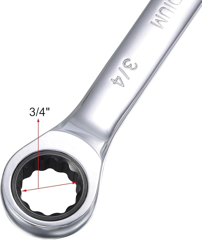 uxcell 3/4 Inch Ratcheting Combination Wrench SAE 72 Teeth 12 Point Ratchet Box Ended Spanner Tools, Cr-V