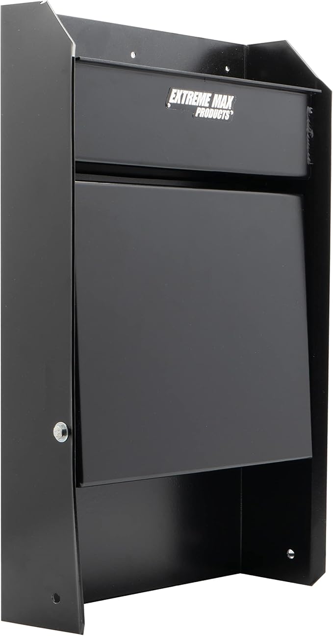 Extreme Max 5001.6119 Junior Wall-Mount Aluminum Work Station Storage Cabinet Flip-Out Work Tray with Paper Towel Rack Organizer for Enclosed Race Trailer Shop Garage Storage - Black