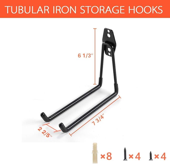 Ihomepark Heavy Duty Garage Storage Utility Hooks for Ladders & Tools, Wall Mount Garage Hanger & Organizer - Tool Holder U Hook with Anti-Slip Coating (4 Pack, Black)