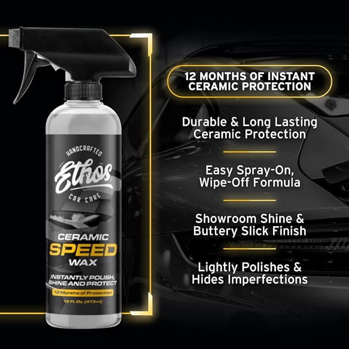 Ethos Ceramic Speed Wax – SiO2 Ceramic Coating Spray for Cars – Hydrophobic Car Wax Spray Top Coat Polish – High Gloss Shine, Ceramic Spray Wax – 12+ Month Protection