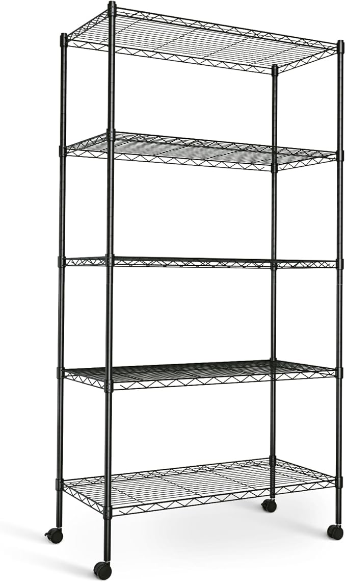 Simple Deluxe 5-Tier Storage Shelves, 29.92" W x 13.78" D x 65 "H Adjustable Heavy Duty Wire Shelving, 1250 Lbs Loading Capacity, Black