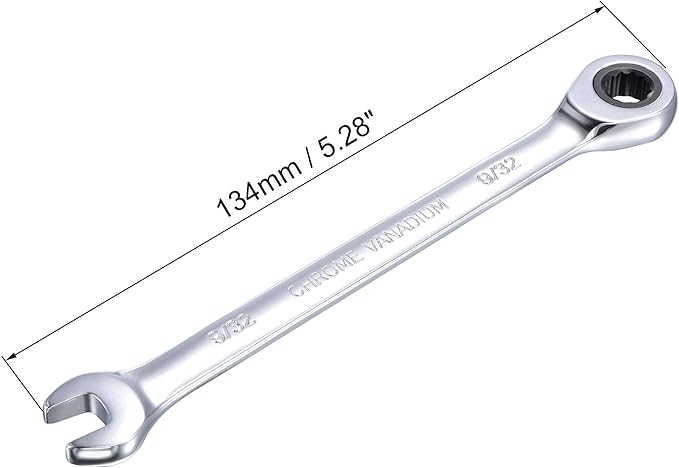 uxcell 9/32 Inch Ratcheting Combination Wrench SAE 72 Teeth 12 Point Ratchet Box Ended Spanner Tools, Cr-V