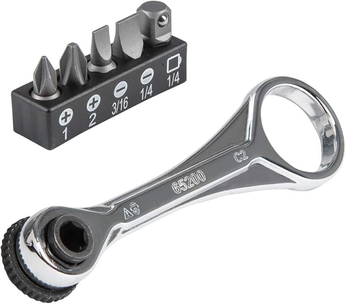 Klein Tools 65200 Ratchet Set, 5-Piece Mini Ratchet Set with Phillips, Slotted & 32561 Multi-Bit Screwdriver/Nut Driver, 6-in-1 Stubby Screwdriver with 2 Phillips, 2 Slotted Bits, 2 Nut Drivers