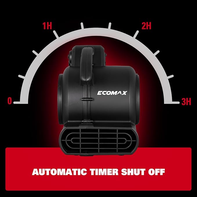 ECOMAX Air Mover, 950 CFM, Floor Fan, Carpet Dryer, Blower Fan, 3-Speed Mode, 3 Blowing Angles, Daisy Chain, Timing Function, for Water Damage Restoration, Flooding, Plumbing, Gym and Home, EMAM1090A