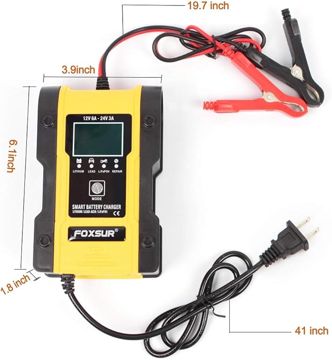 12V/6A Battery Charger Automotive 7-Stage Multifunction Smart Charger Maintainer 24V/3Afor Car, Truck, Motorcycle, Lawn Mower, Boat, ATV, Lithium/LiFePO4/Lead-Acid/Deep Cycle Battery Charger