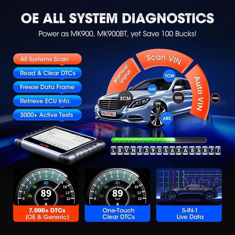 Autel Scanner MaxiCOM MK808S: 3000+ Active Tests 28+ Service as MK900-BT