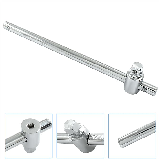 3/8 Inch T-Handle Wrench 195mm/7.67 Inch Length Adjustable T-Handle Socket Hand Tool, Chrome Vanadium Steel Drive Sliding Wrench Breaker Bar For Car Repair